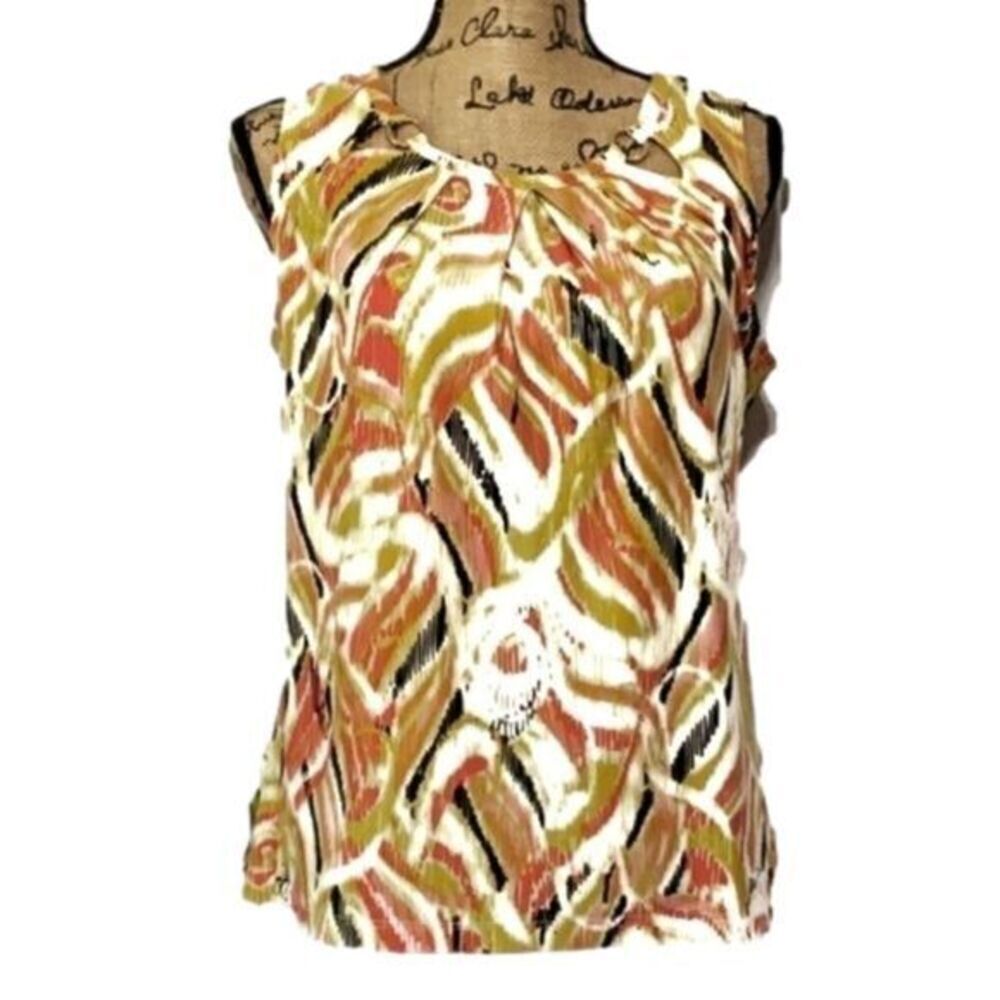 Nine West Sleeveless Blouse Siz S Orange White Abstract‎ Spring